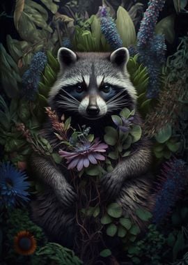 Racoon in jungle style