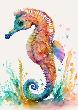 'Watercolor seahorse ' Poster, picture, metal print, paint by Desiree ...