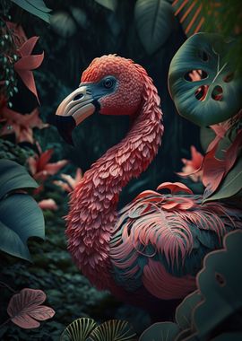 Flamingo in jungle style 3