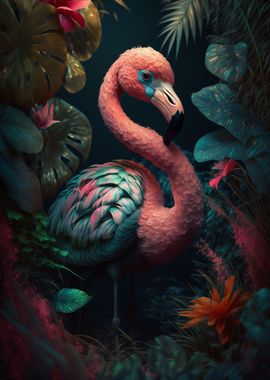 Flamingo in jungle style 2