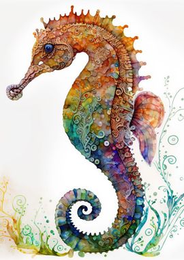 Watercolor seahorse 