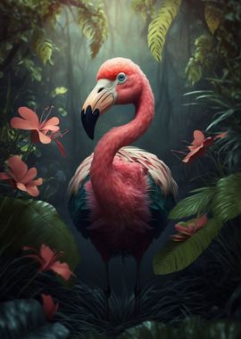 Flamingo in jungle style 1