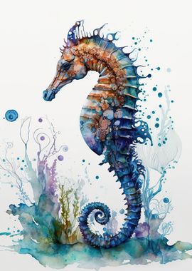 'Watercolor seahorse ' Poster, picture, metal print, paint by Desiree ...