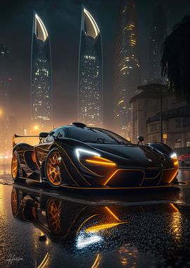 Art Poster Racing Car with Night Sky Auto