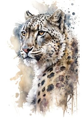 Snow leopard in watercolor