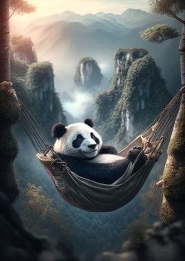 Chilling Panda in Hammock