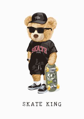 Bear toy on skateboard