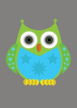 Star Owl Green Blue