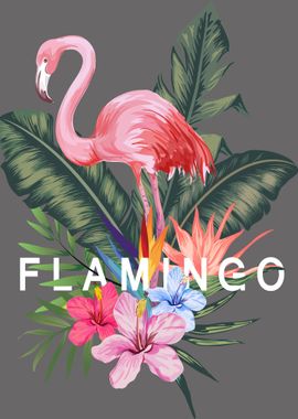 Flamingo and tropical leaf