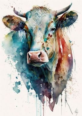 Gentle Cow in Watercolor