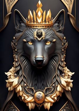 Black Wolf Golden Art Deco