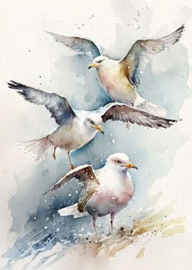 Watercolor Seagulls