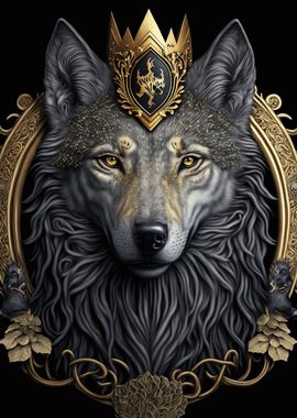 'White Wolf Golden Art Deco' Poster, picture, metal print, paint by ...