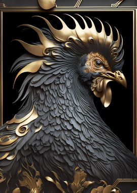 Rooster Golden Art Deco