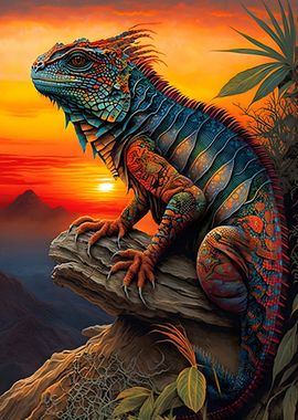 Iguana in sunset