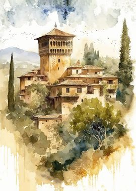 Alhambra Garden Watercolor