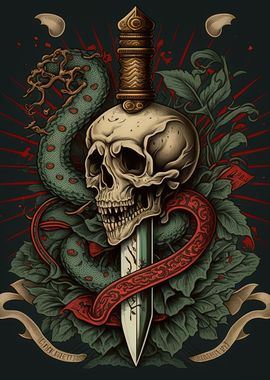 Snake with sword and skull