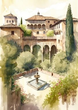 Alhambra Garden Watercolor