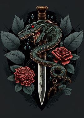 Snake with sword and skull