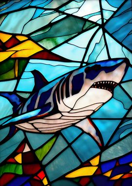 Shark Stained Glass Style