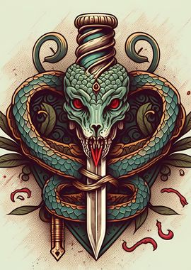 Snake with sword and skull