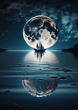 boat moon night