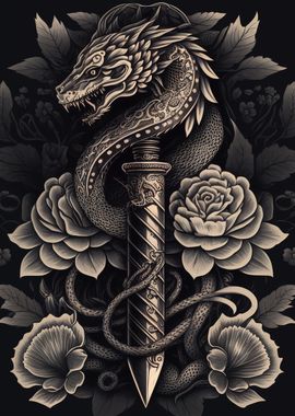 Snake with sword and skull