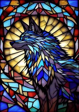 Wolf Stained Glass Style