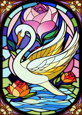 Swan Stained Glass Style