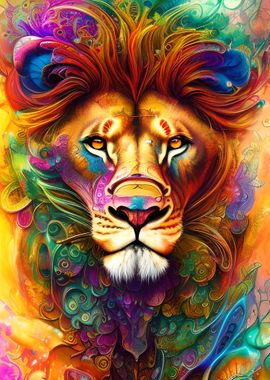 Colorful Lion Animal