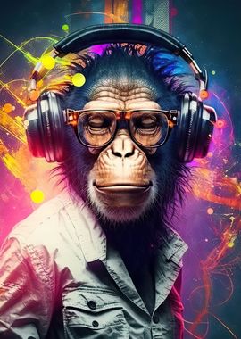 Monkey headphone dj music