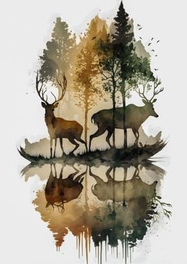 DEER AND PINUS