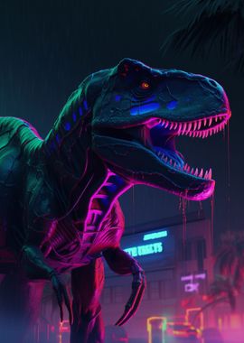 Neon T Rex' Poster, picture, metal print, paint by David Godbehere