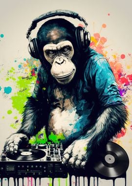 Monkey headphone dj music