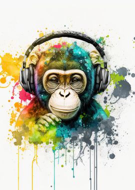 Monkey headphone dj music