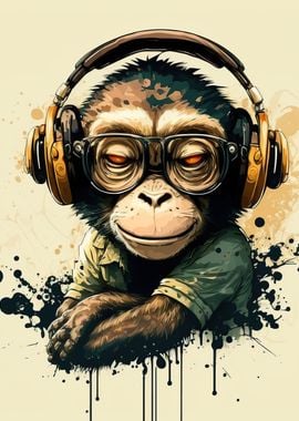 Monkey headphone dj music