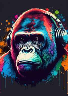 Monkey headphone dj music