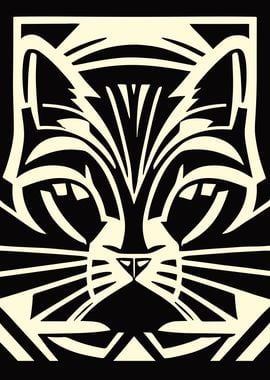 Monochrome Cat Linocut