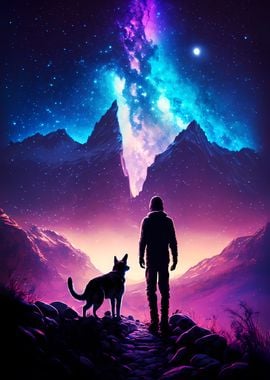 Man and Dog Stargazing