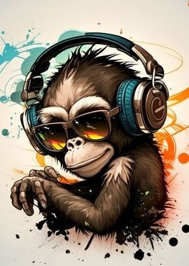 Monkey headphone dj music