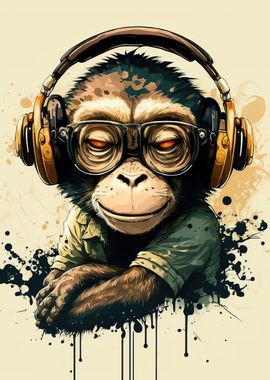 Monkey headphone dj music