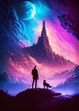 Man and Dog on Mountain