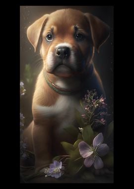 Cute Dog with Flowers