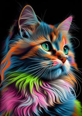 Colorful Cute Cat Feline