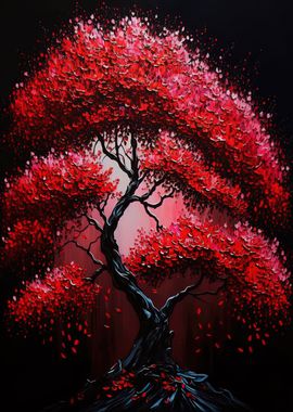 Red Flowers Tree in dark