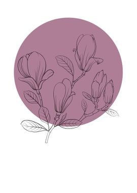 Magnolia Line Art Flower