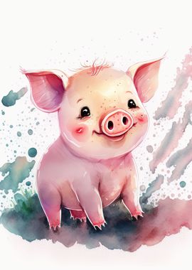 Watercolor pig baby