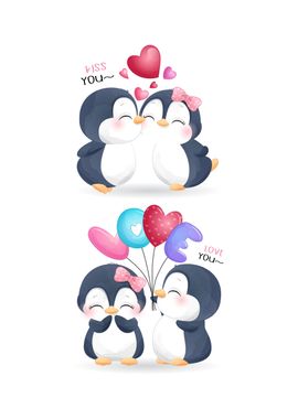 Cute penguin couple