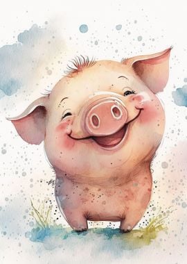 Watercolor pig baby