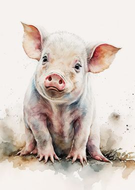 Watercolor pig baby